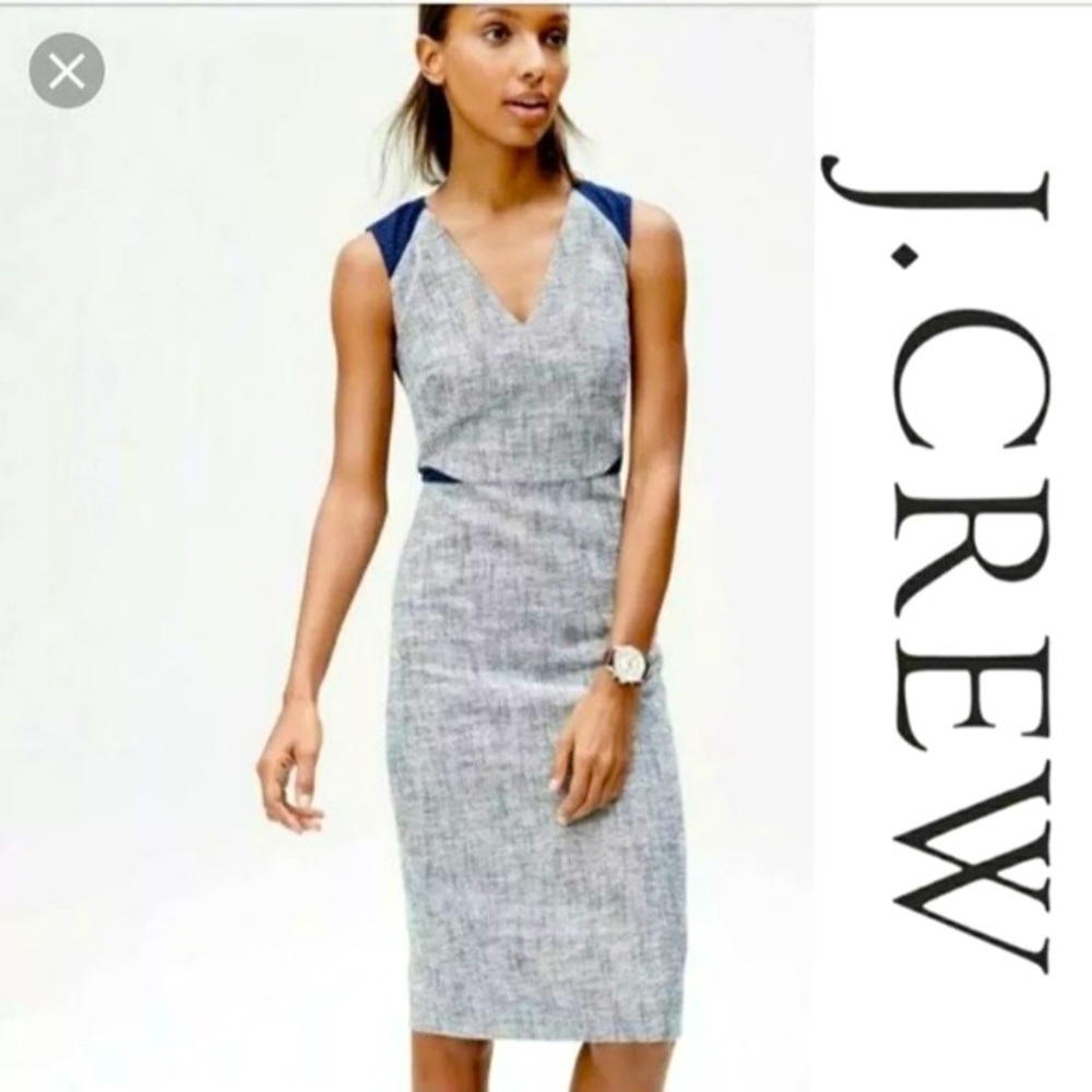 JCREW Eyelet Tweed sheath Dress navy gray sz 6 - 2 for 50!